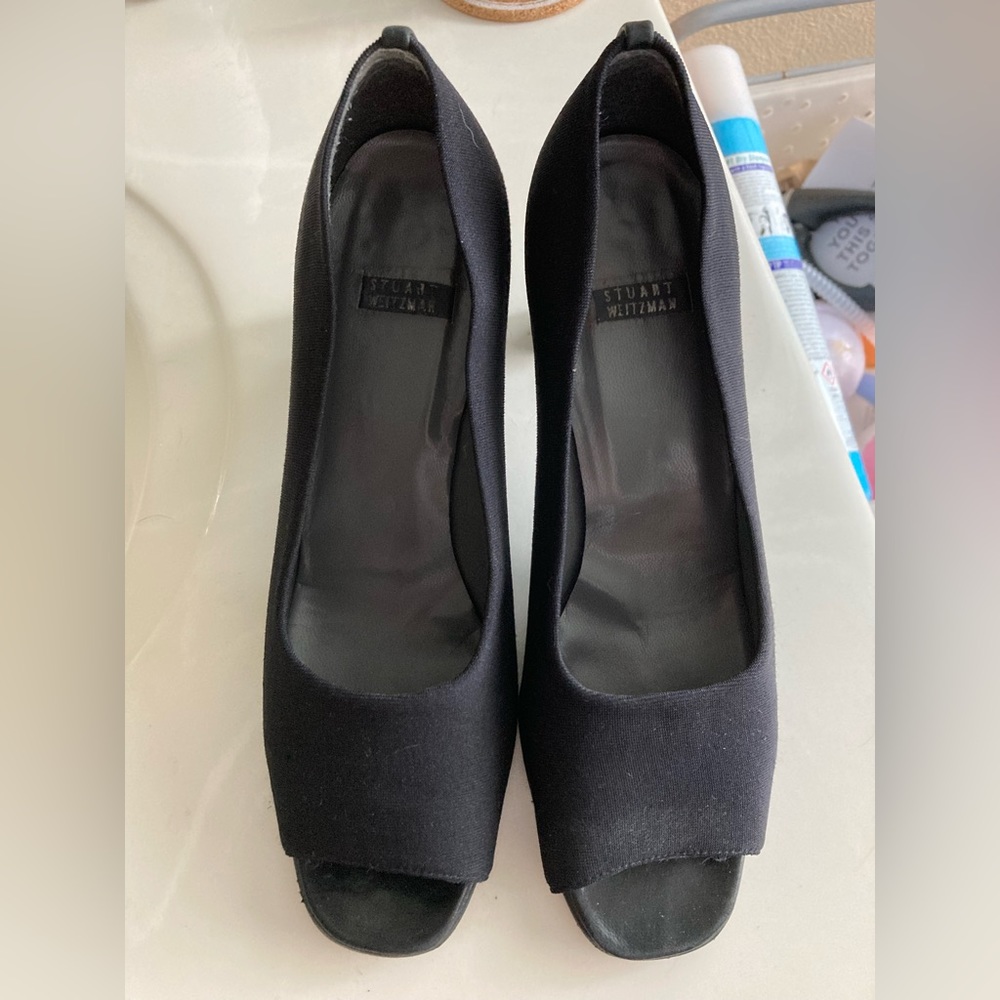 Stuart Weitzman fabric peep toe heels